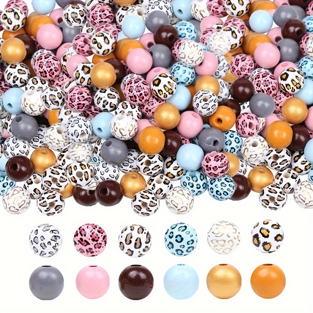 

240pcs 16mm Leopard Print Wood Beads For Jewelry Making, Colorful Loose Wooden Beads Diy Handmade Bracelet Necklace Beads Accessories