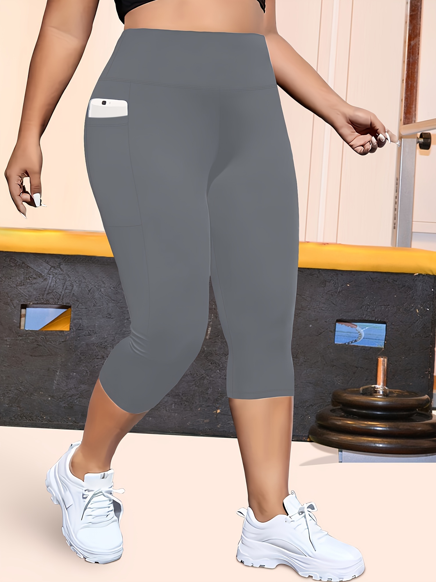 Plus Size High-Waisted Leopard Print Capri Pants with Side Pocket - Stretchy Casual Skinny Jeans for Spring/Summer/Fall, Casual Wear|Leopard Print Pants|Stretchy Fabric