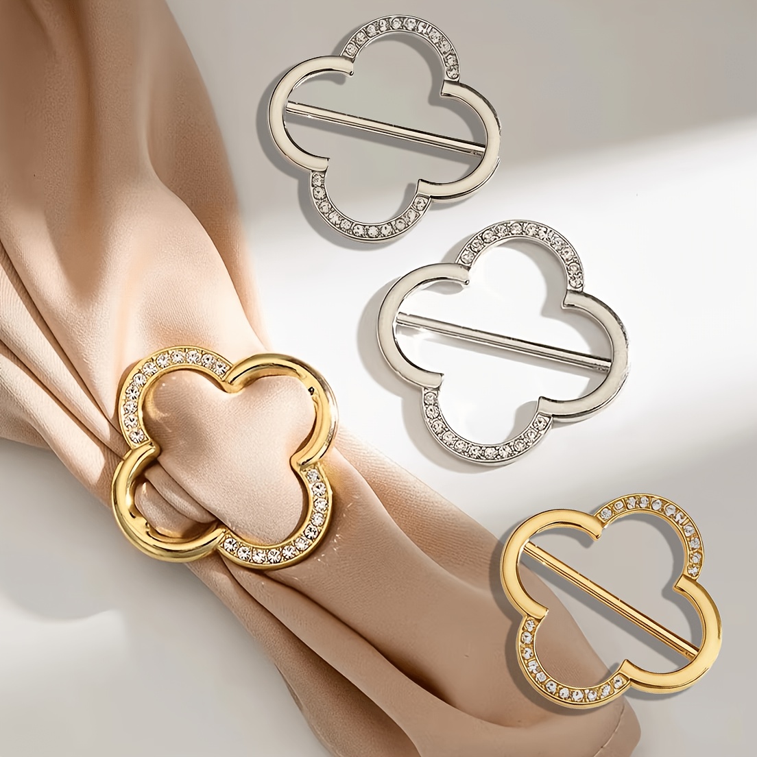 Image of 2/4-piece Scarf Set, Featuring A Four-corner Tie Design With Clover-shaped Decorative Buttons To Secure The Hem, A Versatile T-shirt Button Accessory Designed Specifically For Women
