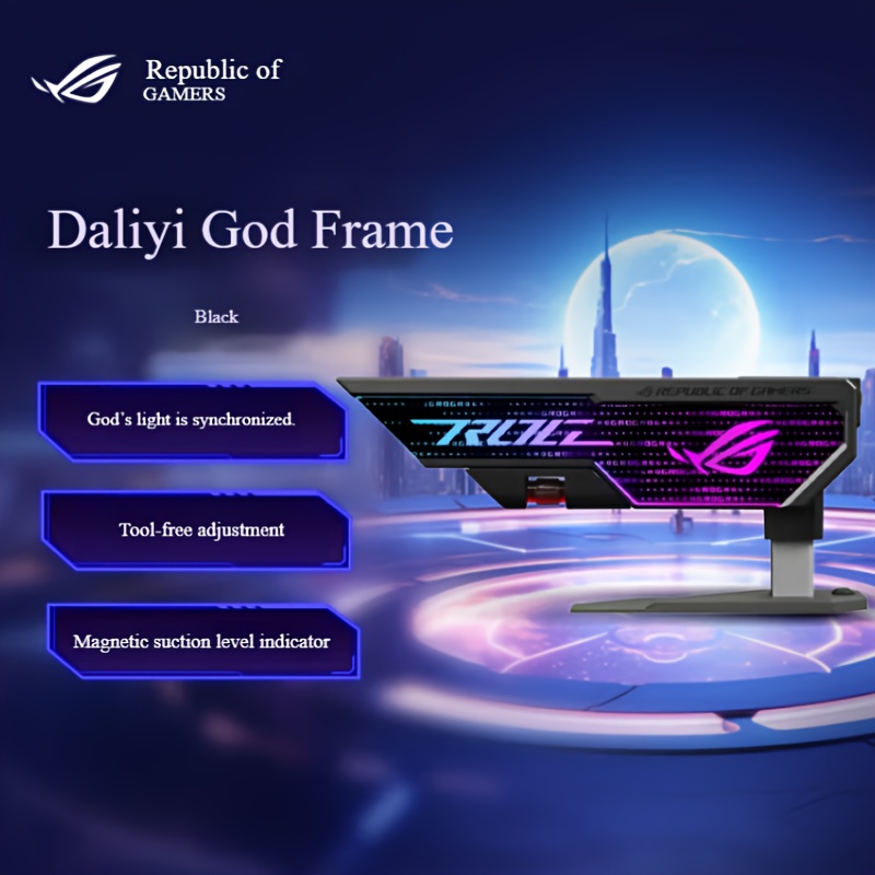   ROG XH01   Graphics Card Mount - USB-Powered,   Adjustable Height, Magnetic Suction Level Indicator, Black, Compatible with    , Gaming Monitor Mount | Sleek   | Magnetic Suction Mount, Monitor Mounts for Gaming,  ,  ,   For Pc, Gpu  , Pc Accessories, Gpu Holder, Pc Part,   Holder, Vertical Gpu Mount, Mini Pc, Pcie, Argb