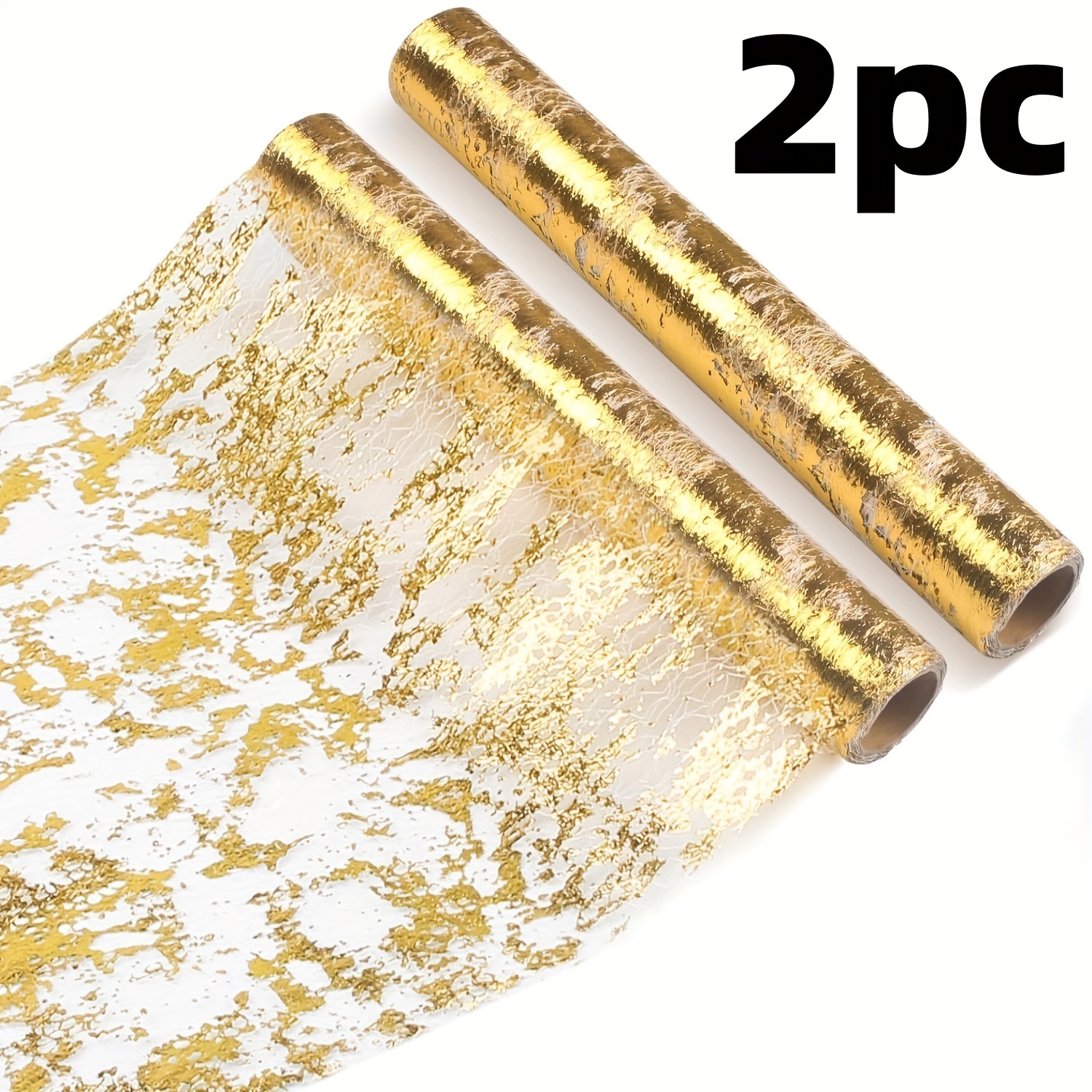 E-shop 2 Stück Goldene Metall-Tischfahnen 11in x 118in Goldene Gitter-Tischfahnen Geeignet für Brautgeschenk, Party, Catering, Hochzeitsfeier