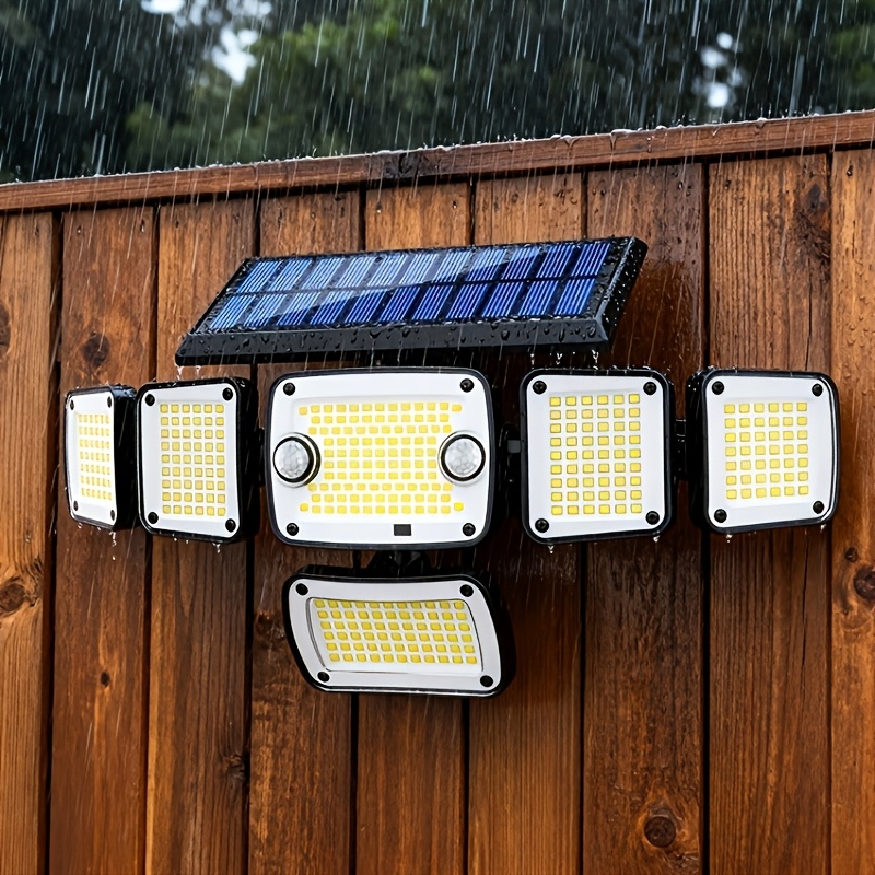 TEMU Solar-powered Sensor Outdoor Lamp, With 6 Lamp Heads. Automatically Turns On When The Environment . 270° Wide-angle Floodlight For Walls. Comes