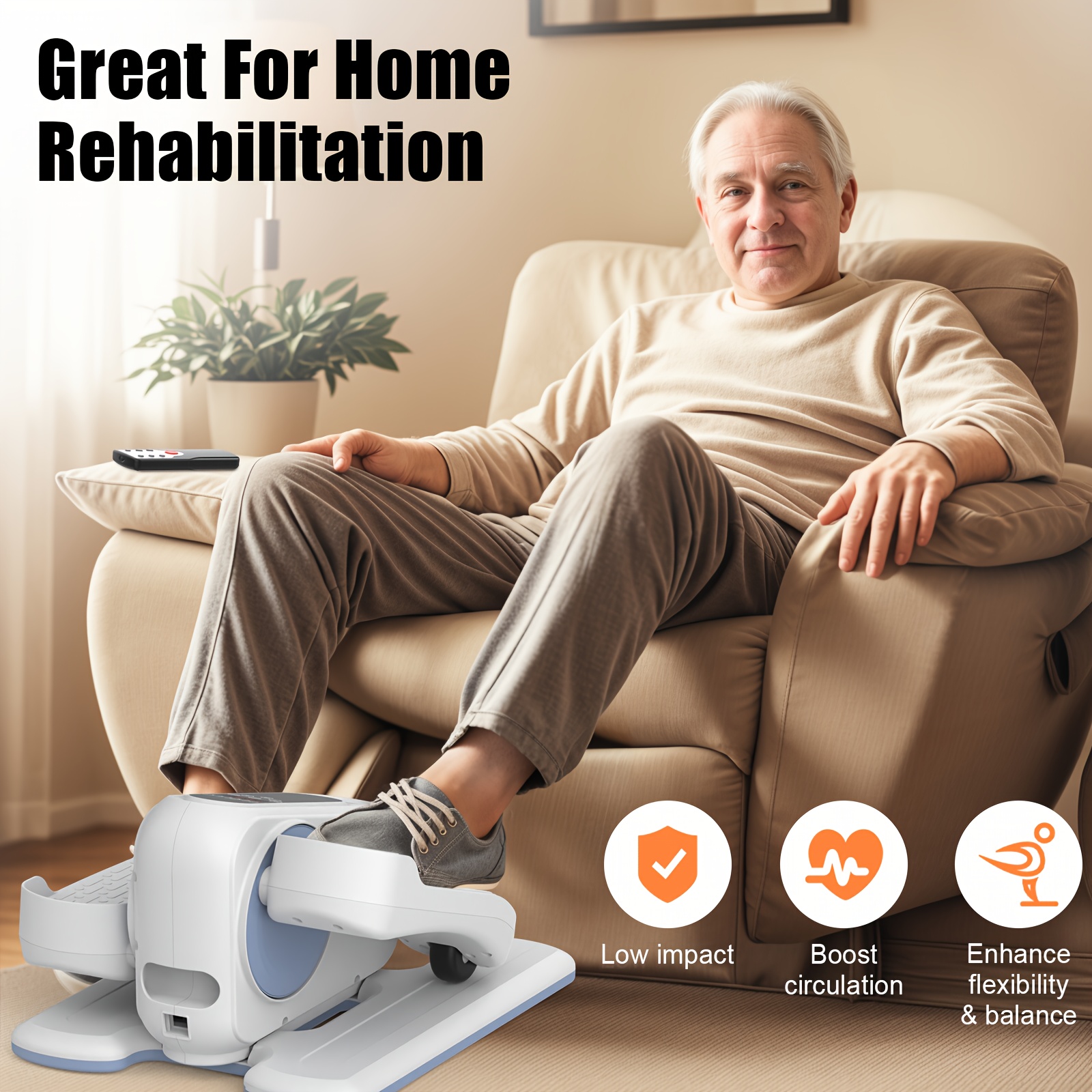 Advwin Under Desk Elliptical Machine - Compact Home & Office Fitness Pedal Exerciser with 10 Manual Speed Levels, 3 Auto Modes, Low-Impact Leg Trainer, Anti-Slip Mat, White - Portable Workout Equipment for Full-Body Workout, Ideal for Small Spaces, Home Gym, Office, or Travel, Elliptical Exercise Machine, Spacesaving Design, Sturdy Construction, Without Battery