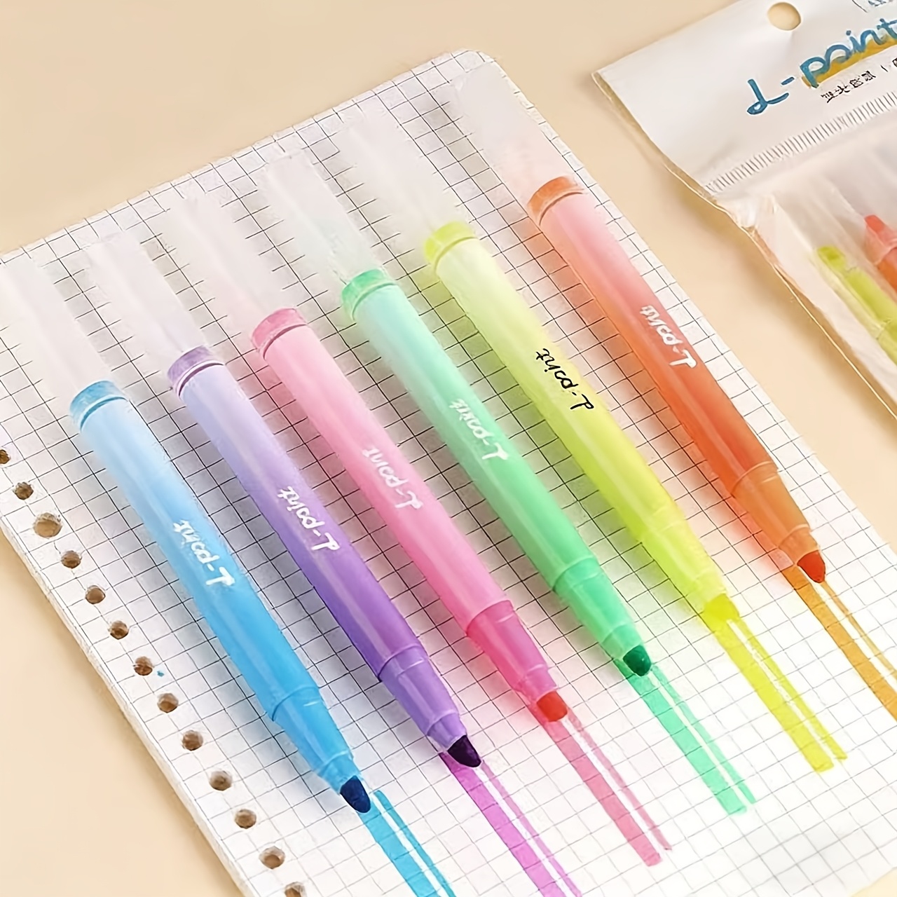 TEMU 6 Colors Pastel Highlighters With Chisel Tip Markers - No Bleed Quick Dry Ink Suitable For Journaling, Bible Study, School & Office - Aesthetic