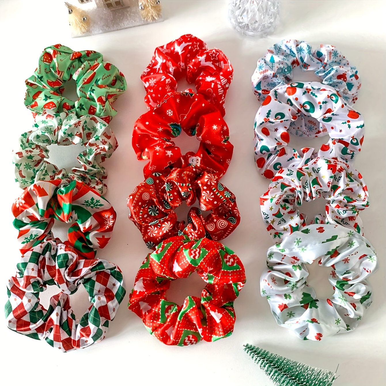 

12pcs Christmas Scrunchies Set For Women - & , & - Accessories