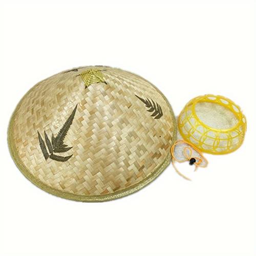 1pc Traditional Bamboo Woven Conical Farmer's Hat, Sunshade Rain Protection Hat, Pointed-Top Hat, Performance Dance Prop Hat