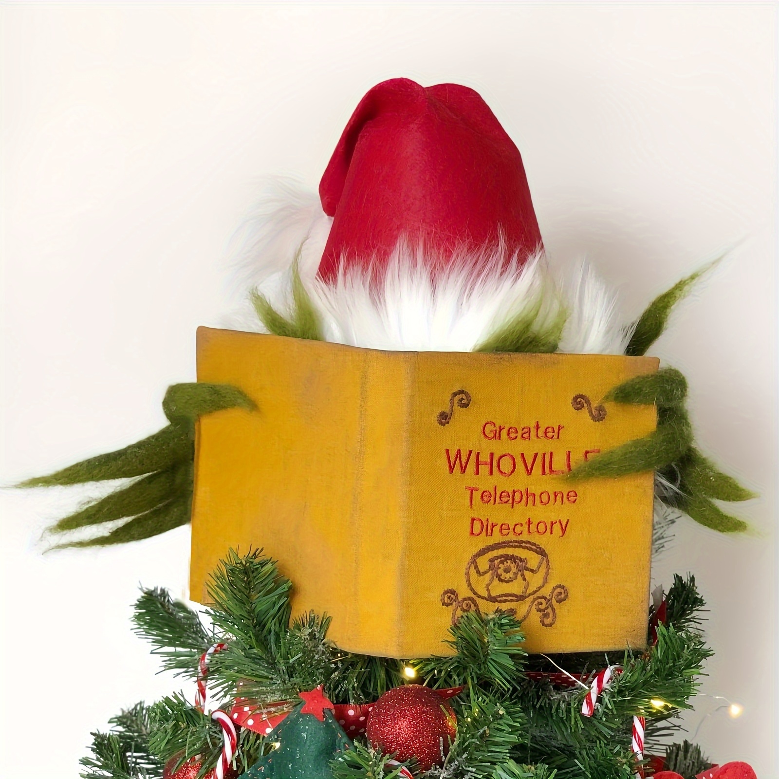 

Hiding Behind Book - Creative Christmas Tree Topper With Fuzzy Arm Decor, Holiday & Decorations