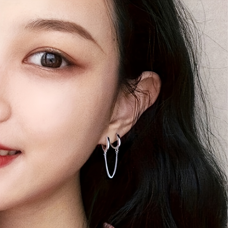 Women's Minimalist Side Chain Double Piercing Stainless Steel Ear Cuff