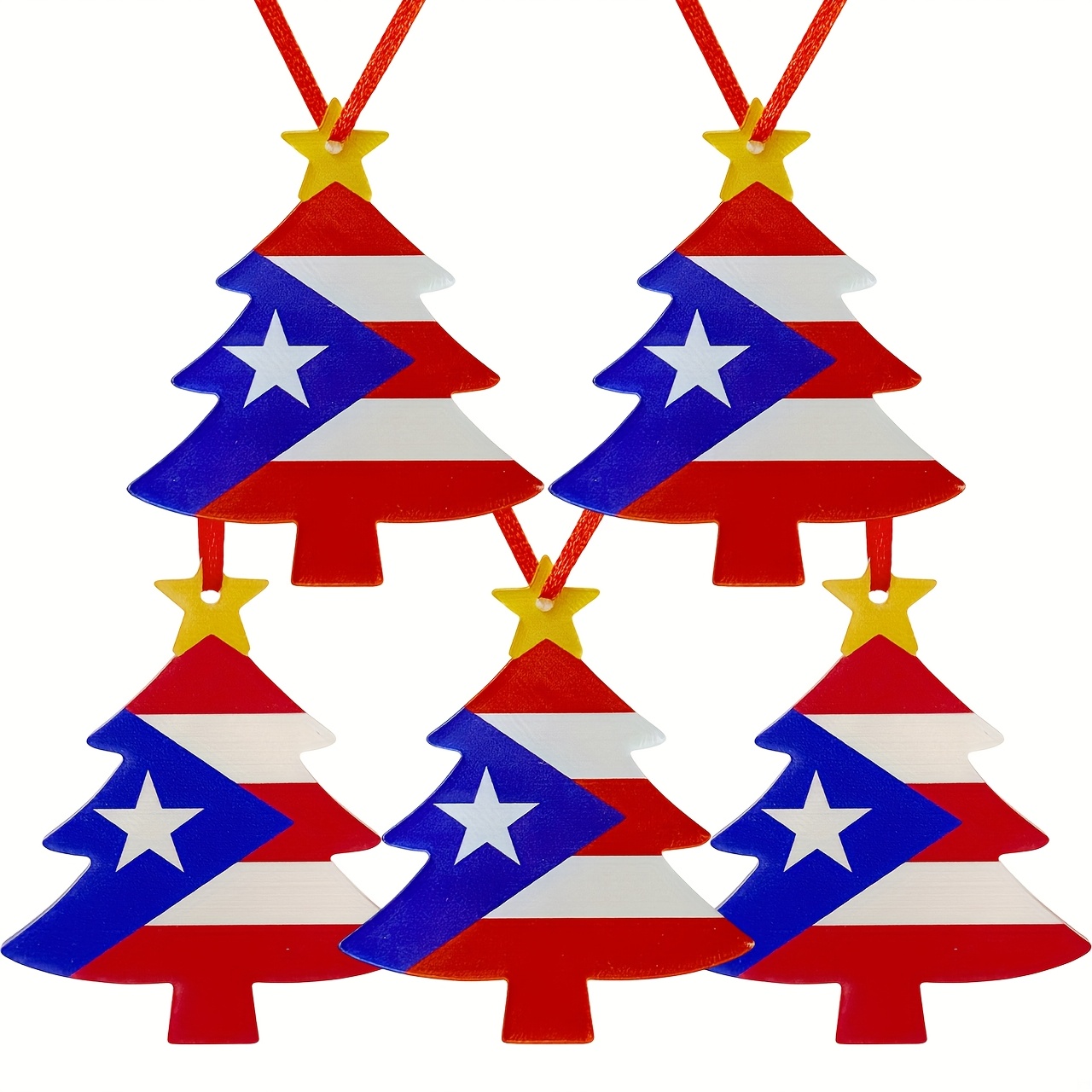 TEMU 2d Flat, 5pcs Puerto Flag Christmas Tree Ornaments - Elegant Puerto Symbols, Iconic Flag Hanging Decorations Suitable For Christmas Tree Decor,