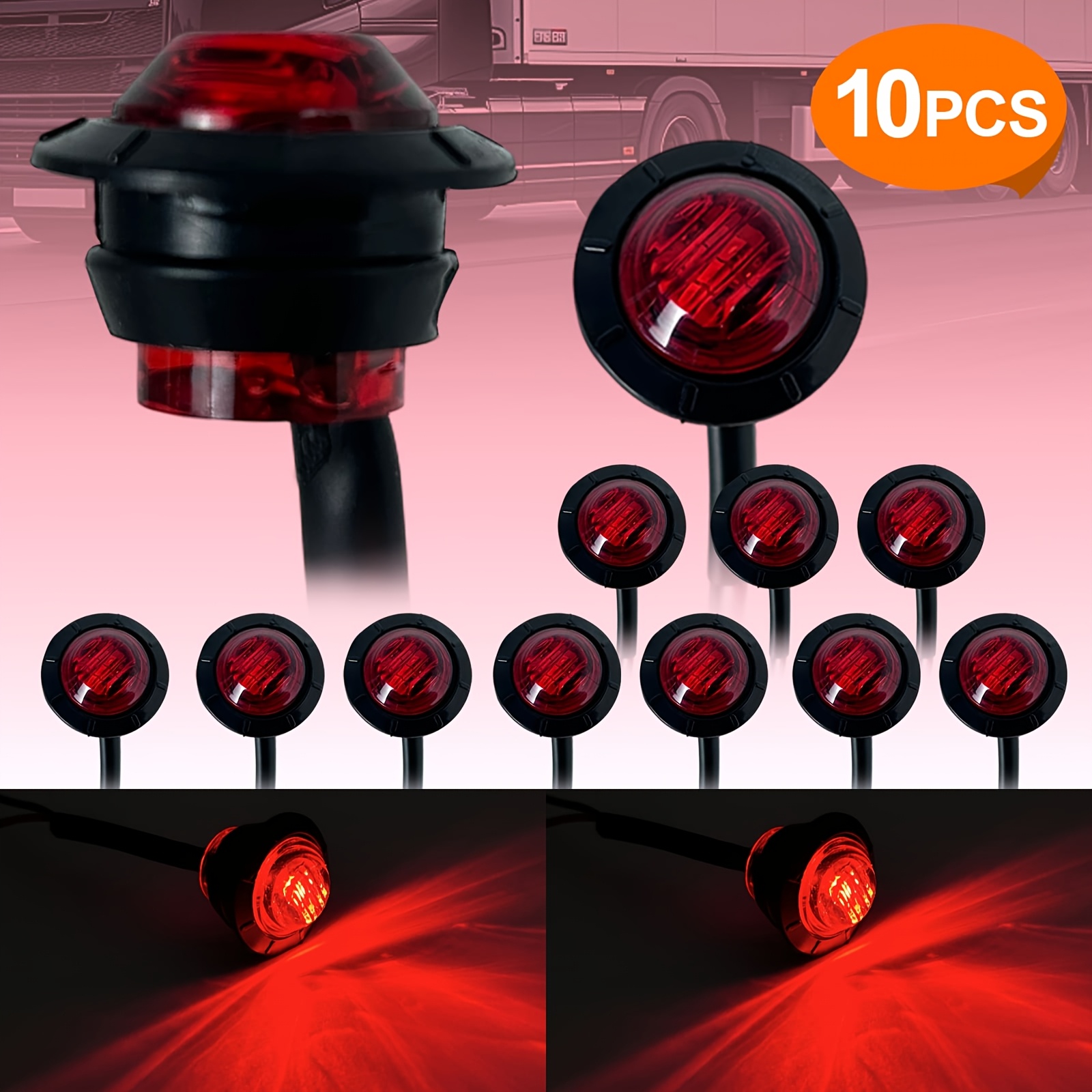 TEMU 10pcs Of 3/4-inch -style Round Led Side Marker Lights, Suitable For 12v Trailers, Trucks, And Rvs - High-brightness 12v Compatible With 12-24v