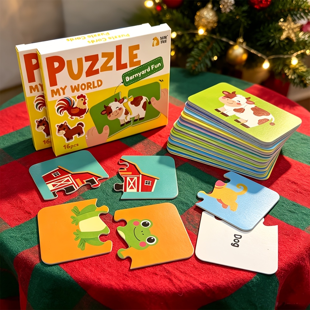 16pcs Educational Jigsaw Puzzles, Colorful Matching Puzzle with Farm Animals