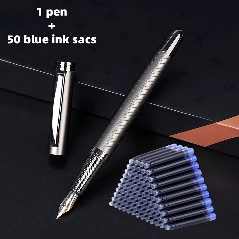 Image of 1+50pcs Set/(1 Fountain Pen + 50 Replacement Ink Cartridges) High-end Business Metal Fountain Pen, Smooth Writing, Ideal For Daily Writing, School, Office, Business , Etc., An For Holiday Gifts.
