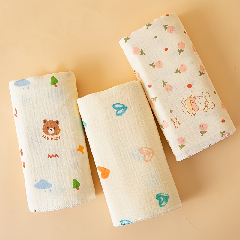 3pcs Double-Layer Baby Muslin Swaddles with Cute Prints