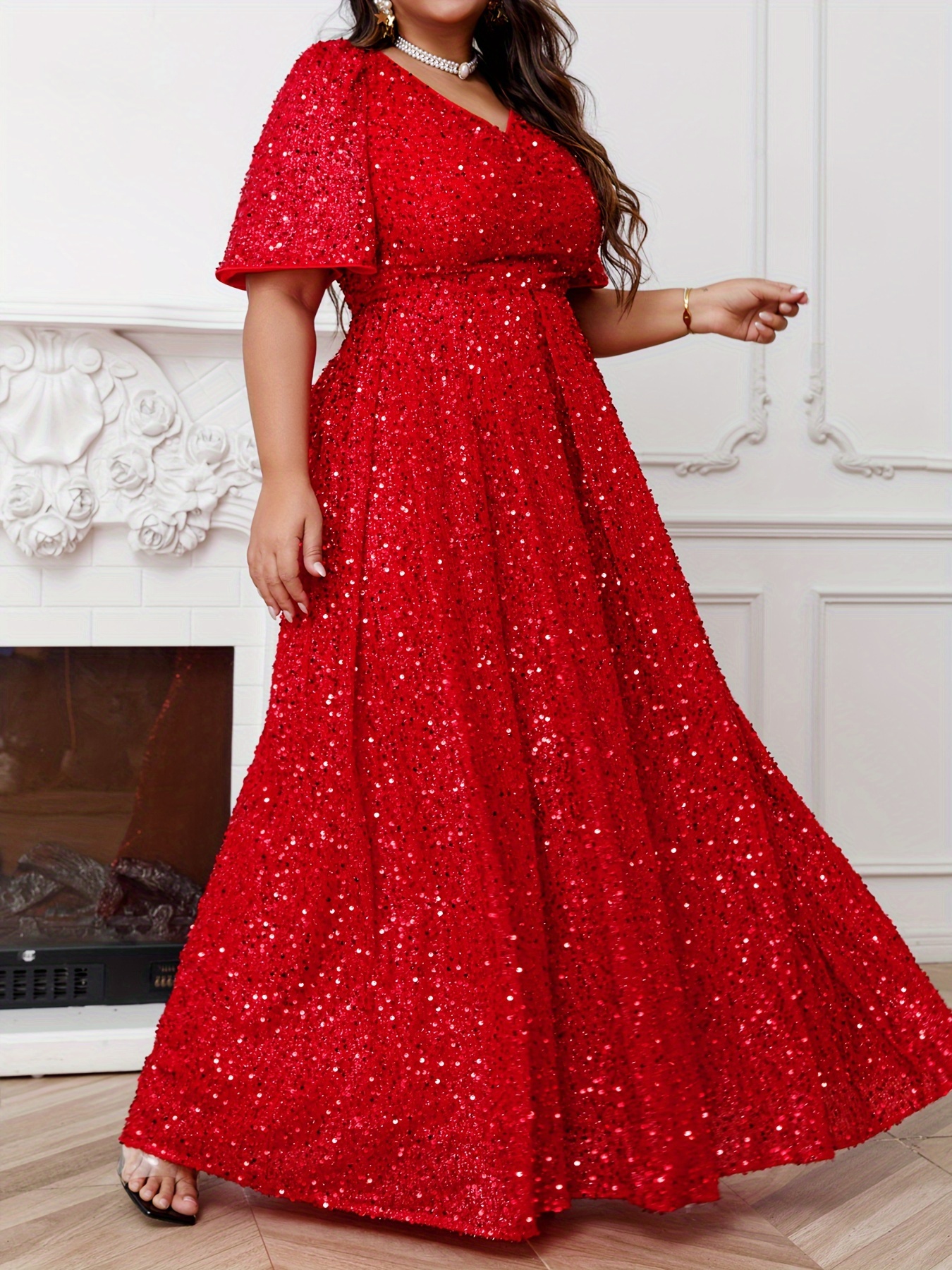 Plus size hot sale red sequin gown