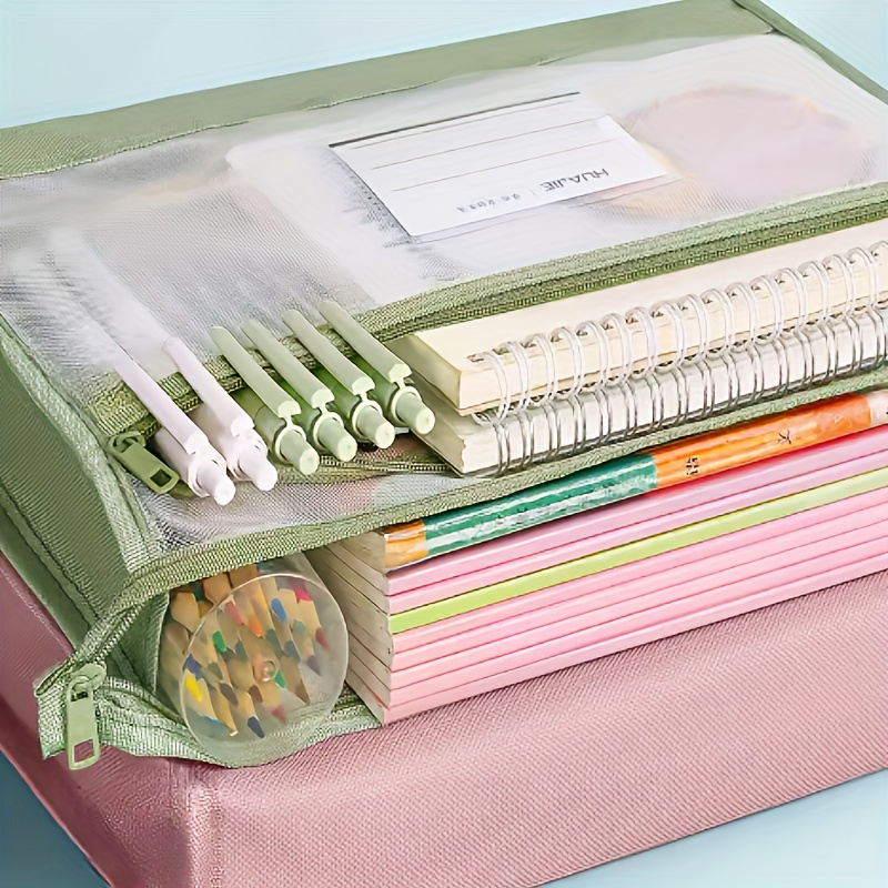 item picture A4 double-layer zippered document bag with clear front for easy identification and secure zipper closure, ideal for office, school - compatible with A4, stationery, space-saving storage solution