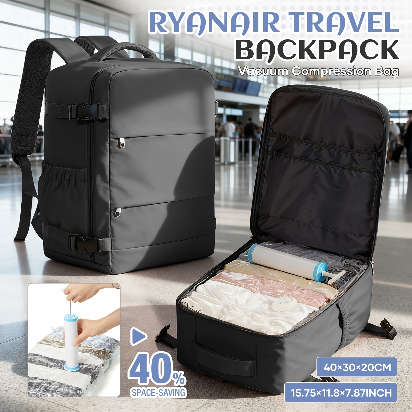 TEMU Women's Backpack Ryanair Travel Backpack 40x30x20 Cabin Bag / Backpack, Vacuum Backpack, Compression Bags, Ryanair/easyjet Approved, Budget