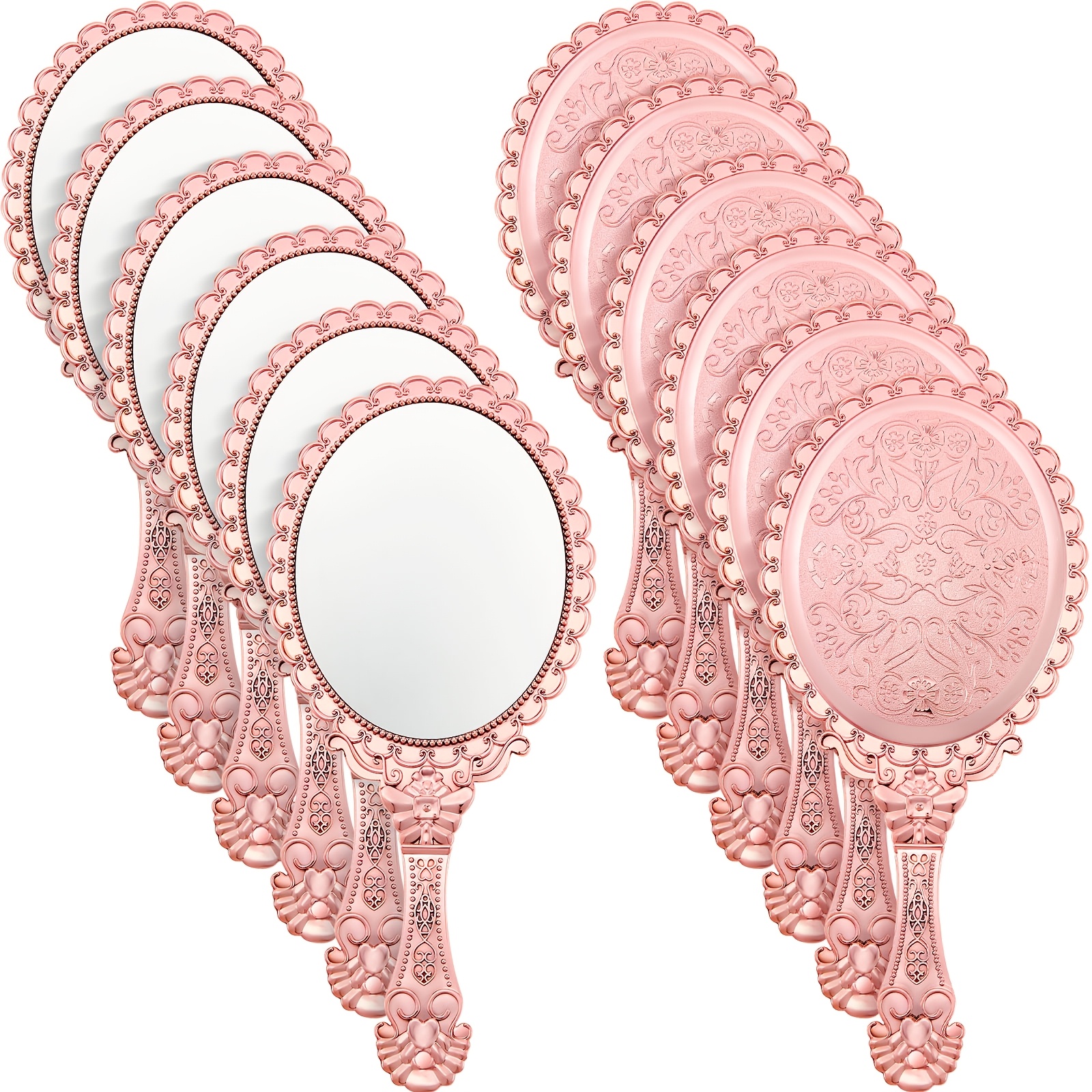 TEMU 12pcs Vintage Handheld Mirror 9.8 L X 4.5 W Small Rose Golden Embossed Mirror Portable Mirrors Compact Travel Mirror Makeup Mirror For Classroom Princess Party Favors