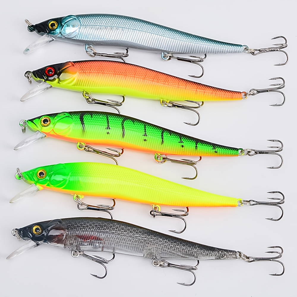 TEMU 5 stuks Levendige Minnow Vis , 4.72 Inch/0.49 Oz, Duurzaam ABS, Realistisch Visontwerp met Scherpe Haken, Ideaal voor Zoetwater & Zoutwater