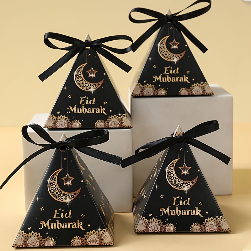 

10pcs Boîtes Cadeaux Élégantes en Triangle pour Eid - Noir & Doré avec de Croissant , Étoile et - Parfaites pour Ramadan , Eid Al-Fitr et Célébrations Islamiques - de Fête en