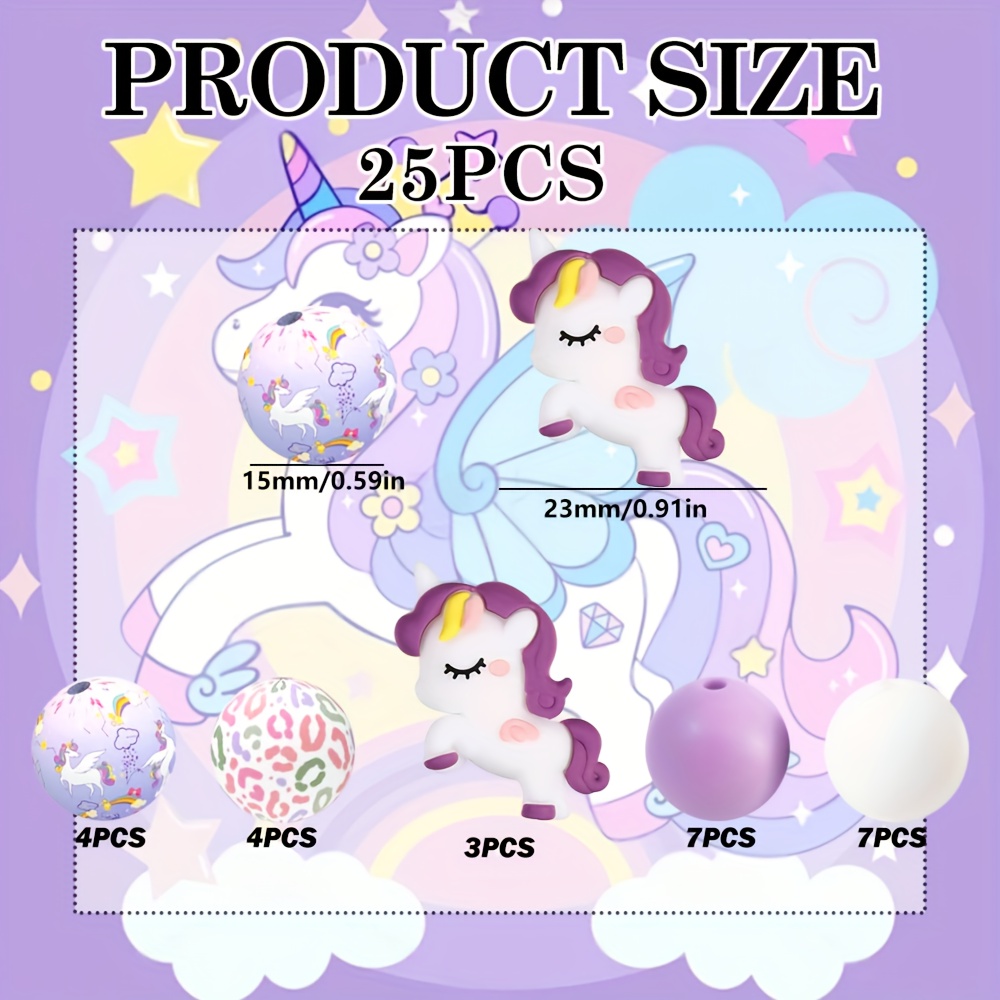TEMU Set de 25 cuentas de silicona con forma de unicornio - Materiales para joyería a , colgante de lápiz ideal para regalos de fiestas, regalos de ,