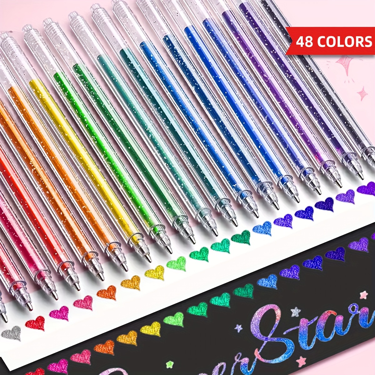 

48pcs/24pcs Color Glitter Gel Pen 1.0mm Metal Glitter Color Ballpoint Pen Glitter Paint Pen Card, Black Cardstock, Diary Drawing, Marking, Coloring, Diy , 48 Color Ballpoint Pen