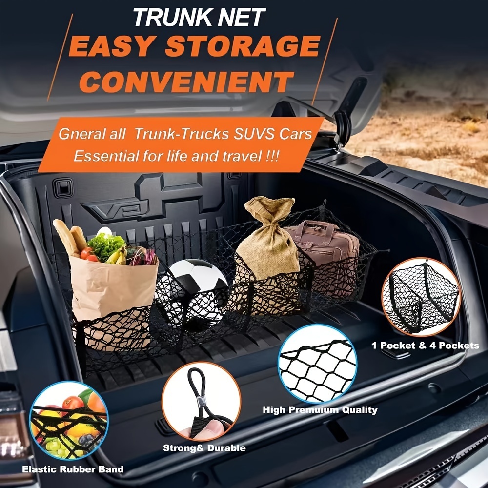 

Car Universal 4 Pocket Luggage Mesh Bag, Truck Bed Storage Mesh Car Universal Accessories, Car Storage Mesh Pocket Large Capacity
