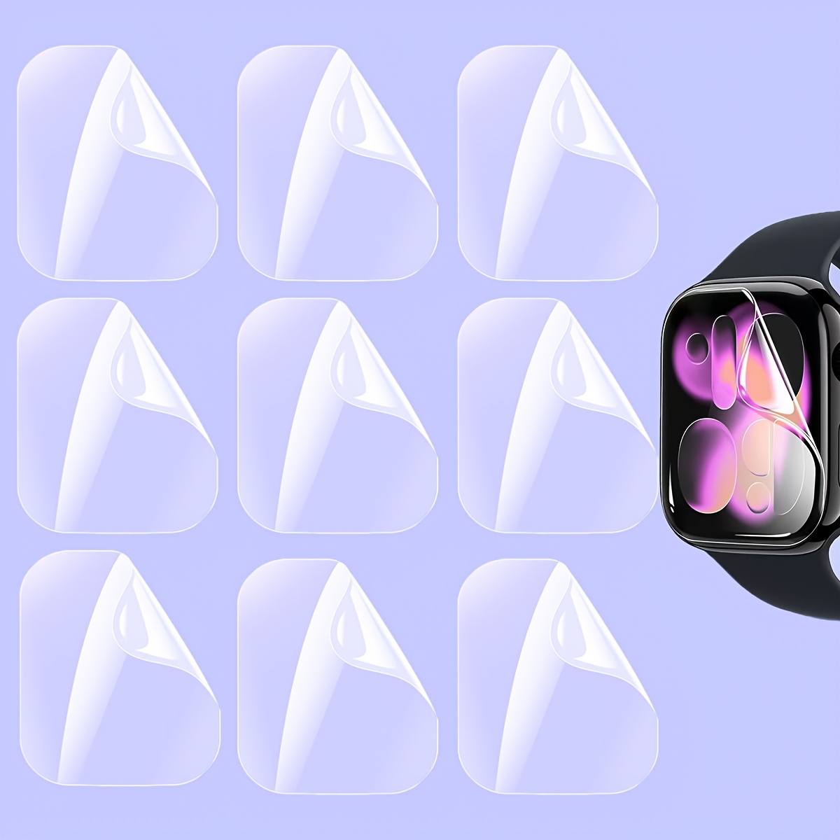 TEMU 9 piezas de protector de pantalla de hidrogel mejorado para Apple Watch Series 11/10/9/8/7/6/5/4/3/2/1/Ultra, , HD, de pantalla original