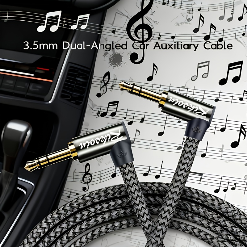 Image of Riksoin 3.5mm Audio Cable With Dual Angled Plugs, Car Extension Cable, Headphone Extension Cable, Silvery Right-angle Male-to-male Stereo Cable. Compatible With Iphone, Tablets, Headphones