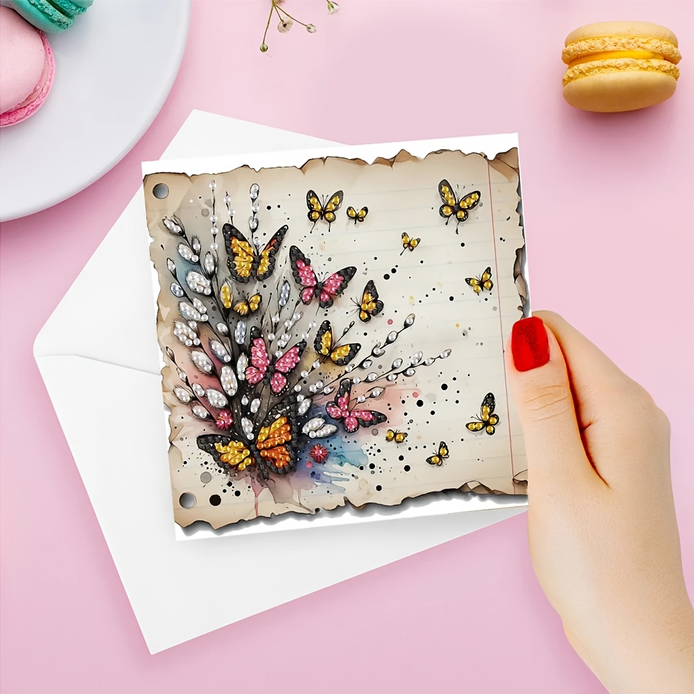 TEMU 6 Diamond Painting Wenskaarten - Met Insecten En Vlinders met Sprankelende Edelstenen Aan De Kaarten, een Hartelijke Boodschap voor Vrienden,