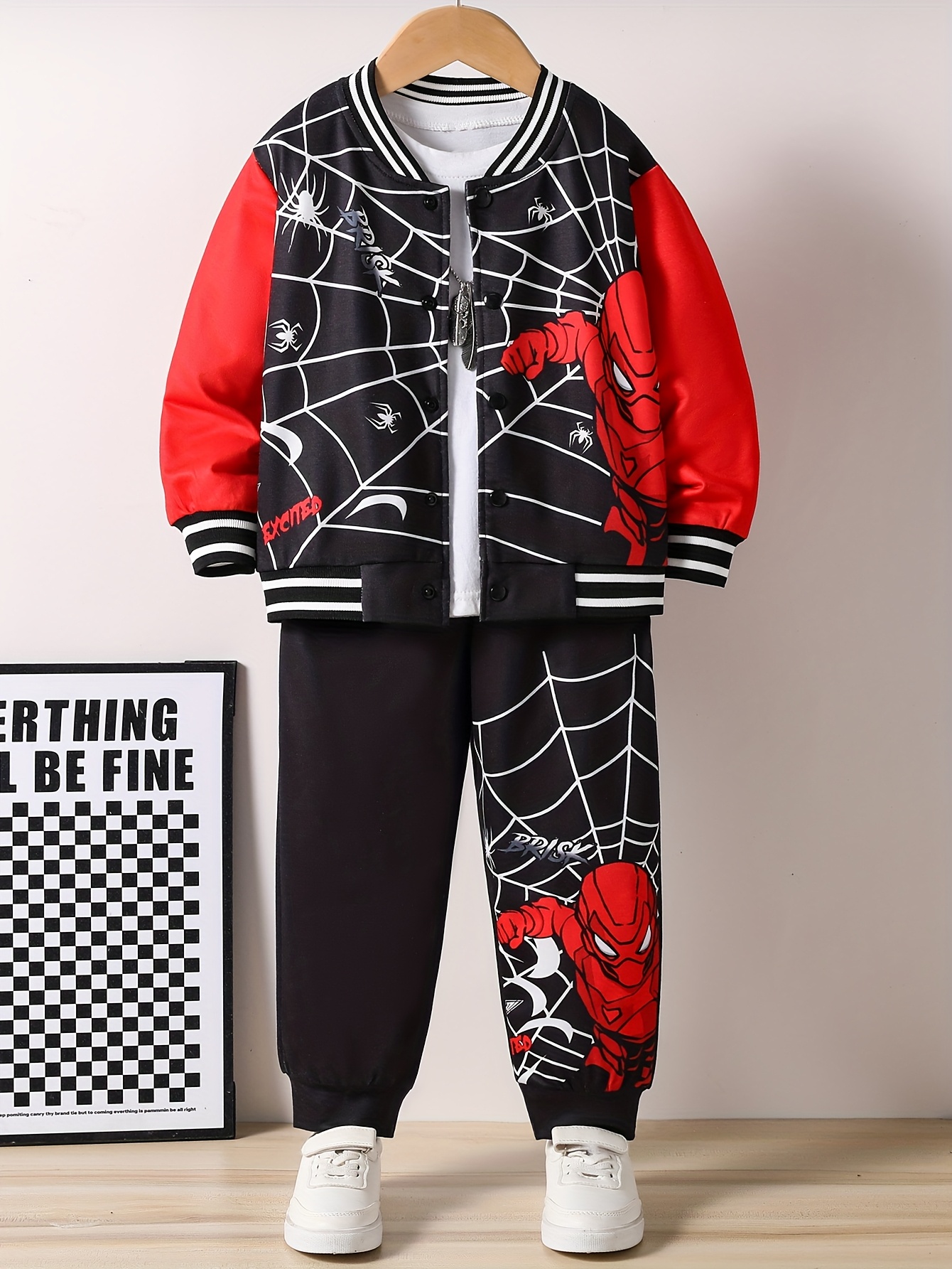 2pcs Boys Cartoon Spider Print Jacket and Casual Spider Pants Set,  /Autumn Outerwear Suit for School, Parties, Outdoor Sports, Perfect Gift,   Outdoor