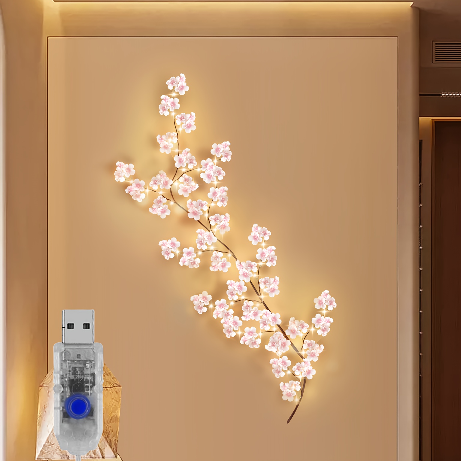 1pc Tpgebo Flexible Willow Vine String With Flexible Branches & - Usb-powered Led Tree Light Suitable For Wall, Wedding, Party, Bedside Decor - Install (battery Not Included)