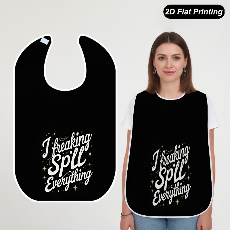 TEMU 1pc 2d Flat "i Actually Everything" Bib | Golden Glitter Text Quote, Black Background, Stylish For Adults And Seniors, Polyester Material,