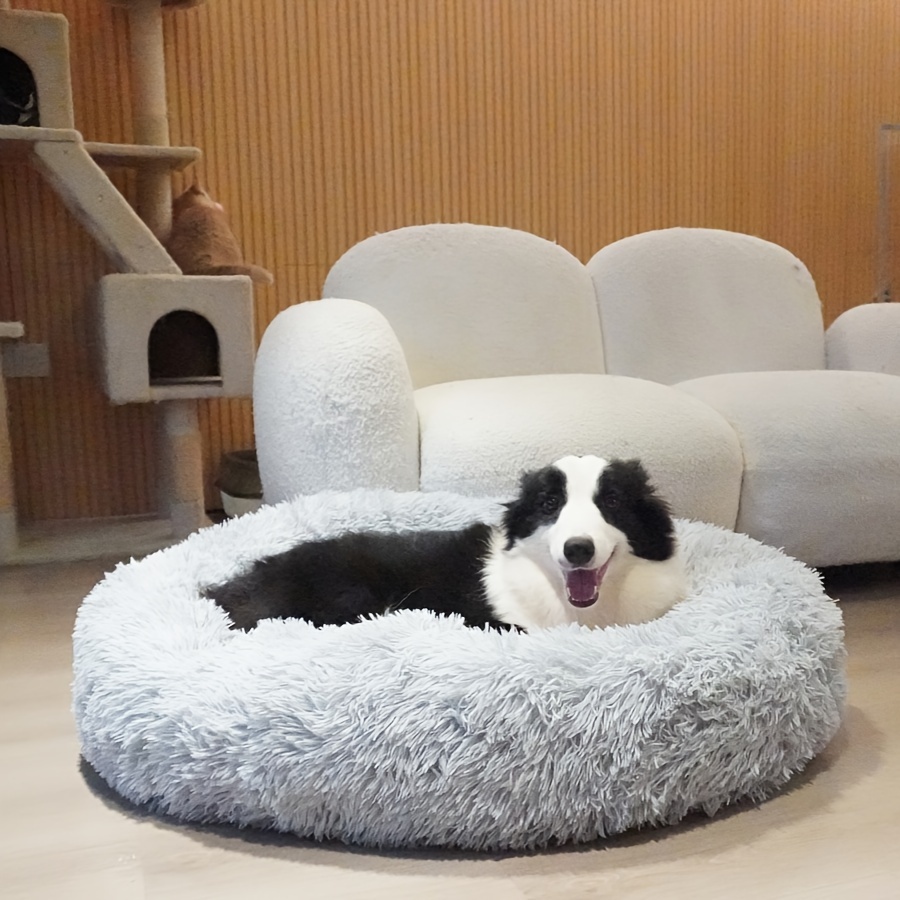 TEMU Long Plush Dog Bed, Large Pet Round Bed, Ped Calming Sleeping Nest, Pet Bed Sofa Cushion Christmas Gift