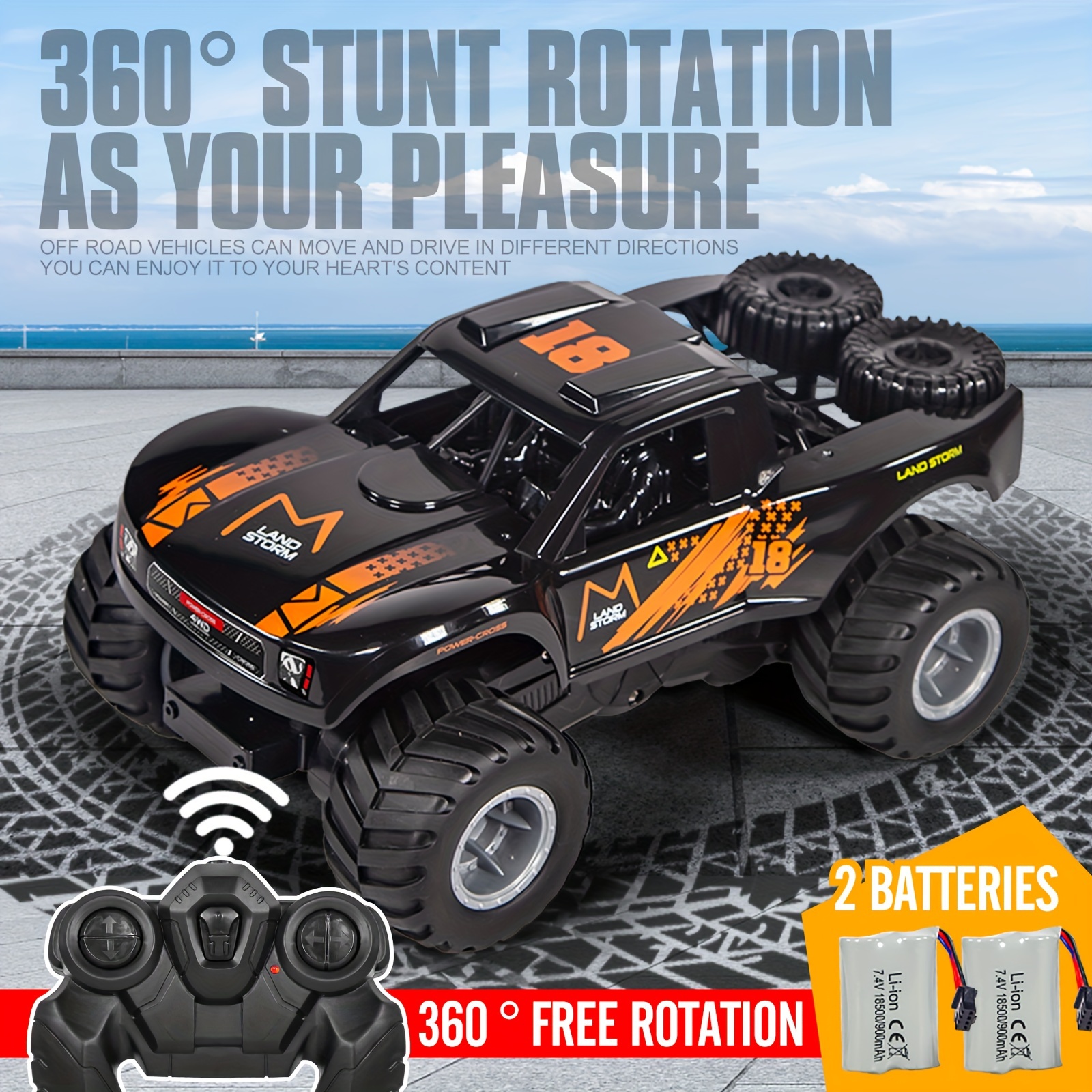 Two Batteries Amphibious RC Off-road Vehicle - Four-wheel Drive High Horsepower Drift 360 Degree Stunt Big Tire Remote Control Climbing Car Rally Racing Car - For Boys Aged 6-12 - Perfect Christmas Gift