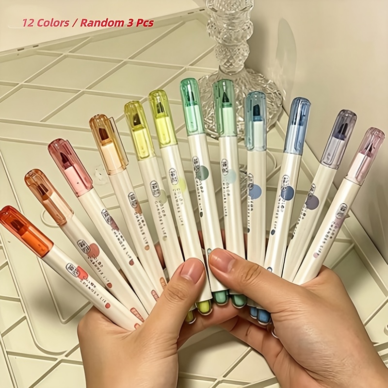 TEMU 3pcs 3-pack Macaron Color Highlighters & Refillable Double-tipped Tip Pens - Leak-proof Suitable For School, Office, Art, Coloring, Drawing,