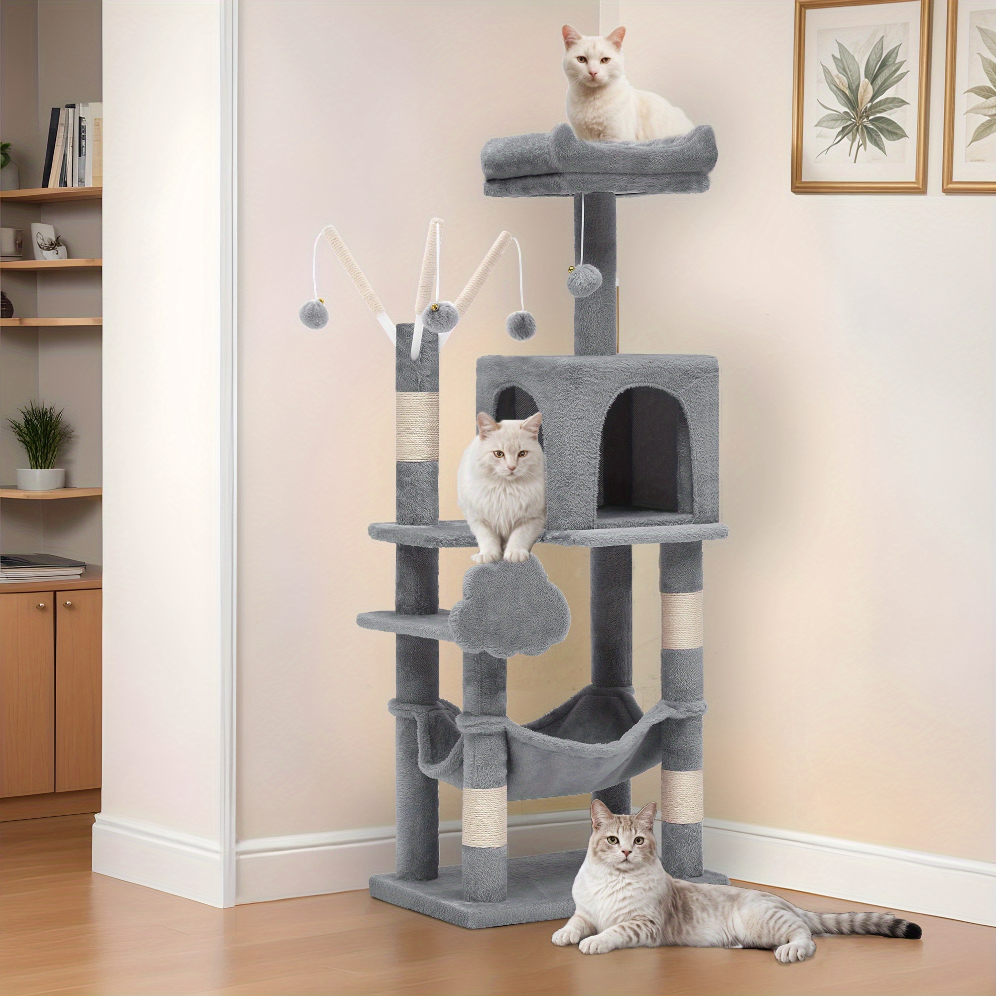 

Cat Tree Tall Tower Condo Cats House With Scratching Posts Large Top Perch