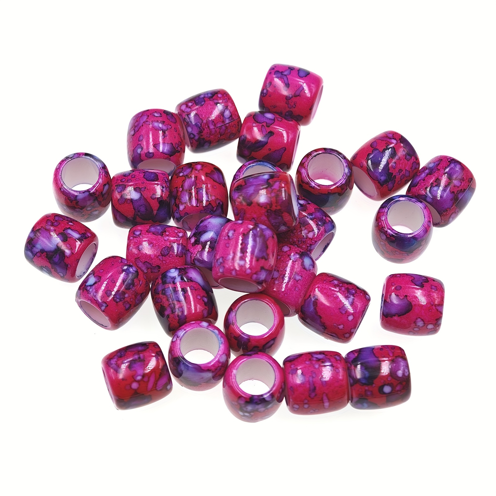 Image of 30pcs Acrylic Large Hole Patterned Beads Tube Beads Diy Loose Beads - Suitable For Creative Making, Handmade Designs - Ideal For Fashion Diy Projects, , Beads & Bead Assortments