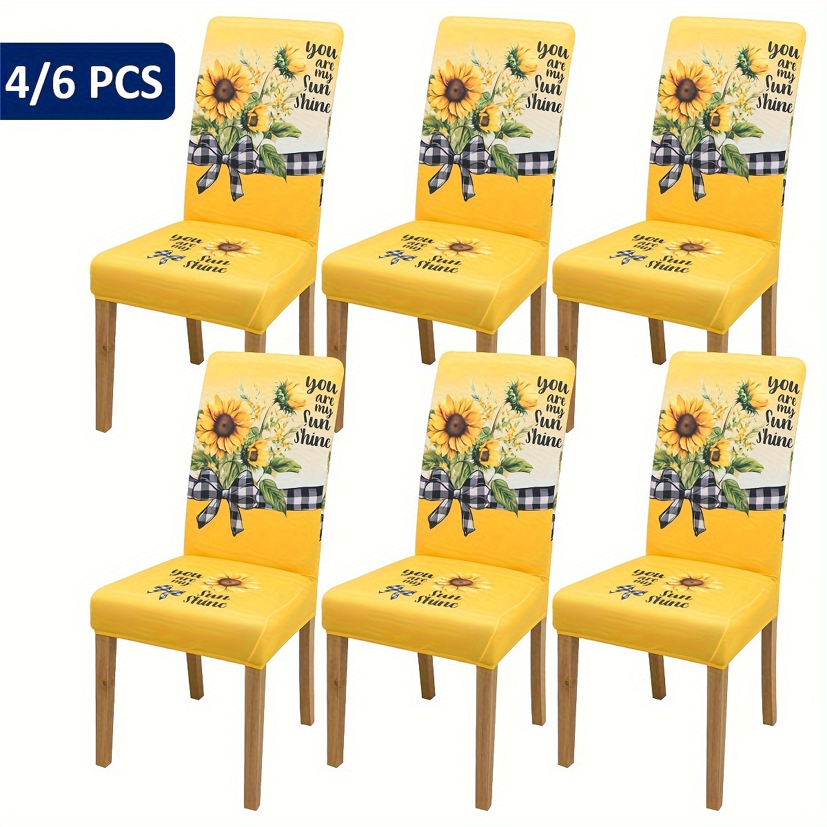 

4/6pcs Sunflower Pattern Chair Slipcovers, Dining Chair Cover, Furniture Protective Cover, For Dining Room Living Room Restaurant Home Decor