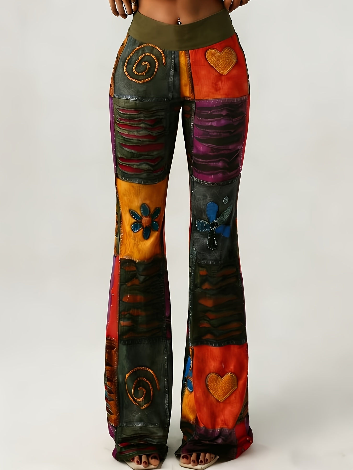   directional qd1113072 womens fashion lace   print flared pants
