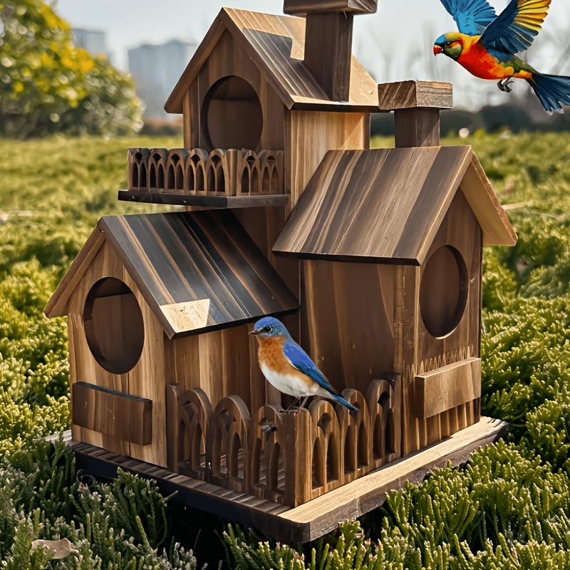 Image of Handcrafted Wooden Birdhouse And Fence | Includes 2 , Improved Dimensions, Hanging , , | Suitable For Hummingbirds, Parrots, And | Garden Decor And Gift For Bird Enthusiasts