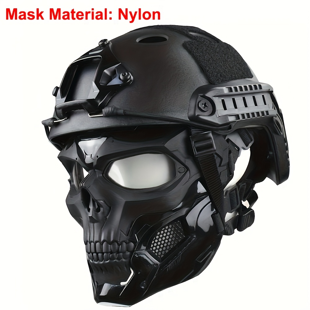   Skull Mask Set with Helmet - Black Nylon & Polyamide Full Face Mask for Airsoft, Paintball, Hunting, Shooting, CS Gaming, Halloween Cosplay, and Movie Props - Durable, Comfortable, and Stylish Design, Airsoft Gear | Skull Mask | Durable Mask, Airsoft Mask