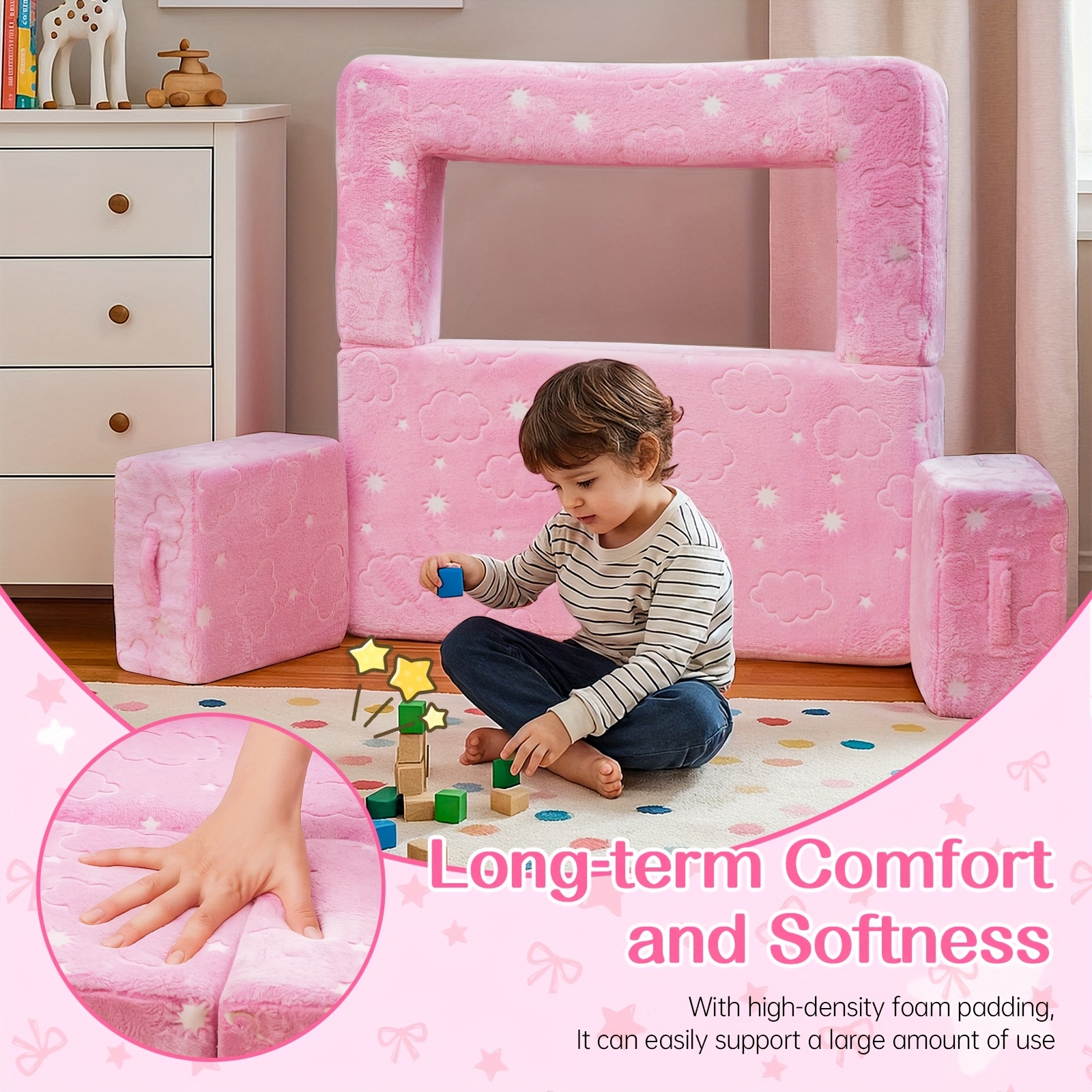 Modular Sofa with Glow-in-the-Dark Foam Cushions & Removable Cover - Soft, Comfortable, Easy-Clean Design, No Assembly Required, Perfect for Home, Playroom, or Living Room Decor, Modular Furniture | Modern Sofa Design | Durable Foam Cushions