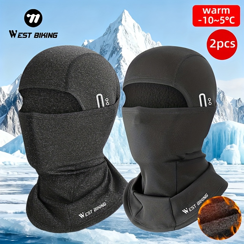WEST BIKING 2pcs Winter Men Women Thermal Balaclava Full Face Mask Windproof Cold-Resistant Neck Warmer Two-Piece Fleece Hat Outdoor Sports Skiing Cycling Balaclava,  Cycling Gear, Thermal Headwear, D