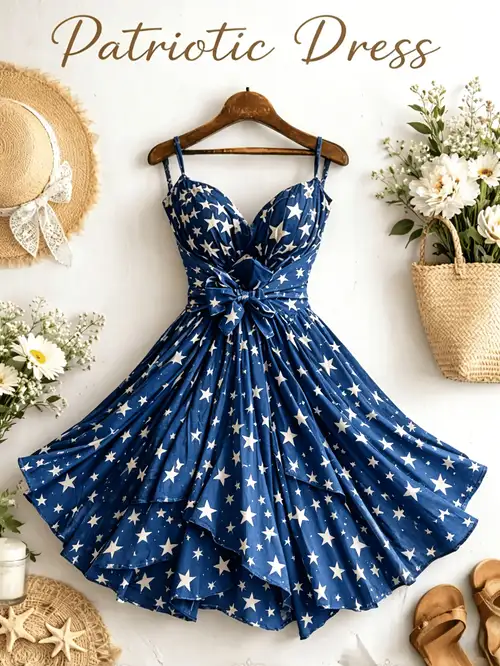 patriotic dresses for ladies Red Blue White American 4th of July Star Satin Party Pageant Dress Machine wash cold with like colors and tumble dry low. Independence Day Patriotic Women's Dress