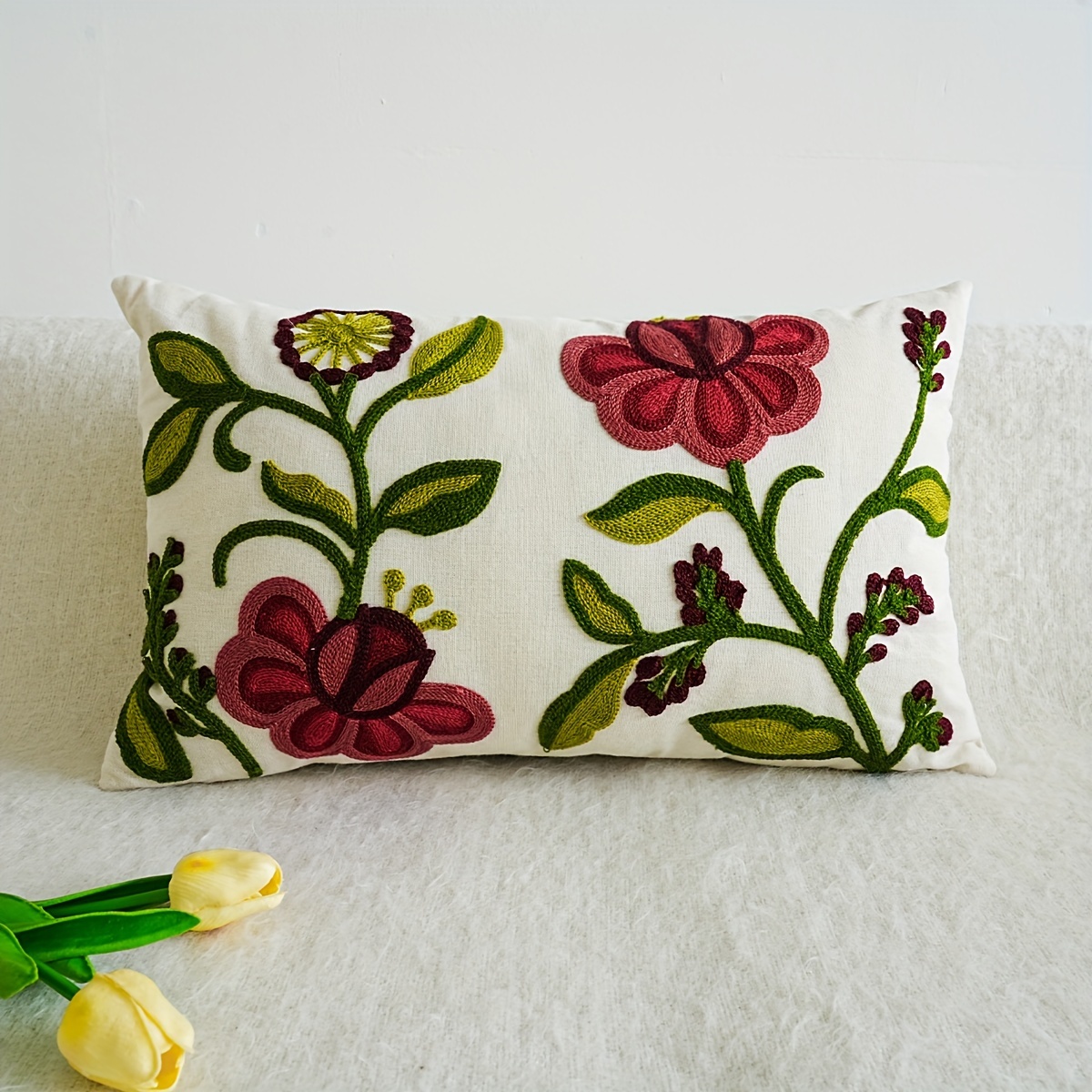 1pc Flower Cushion Cover Without Filler, Modern Canvas Decorative Throw Pillow Cover For Home