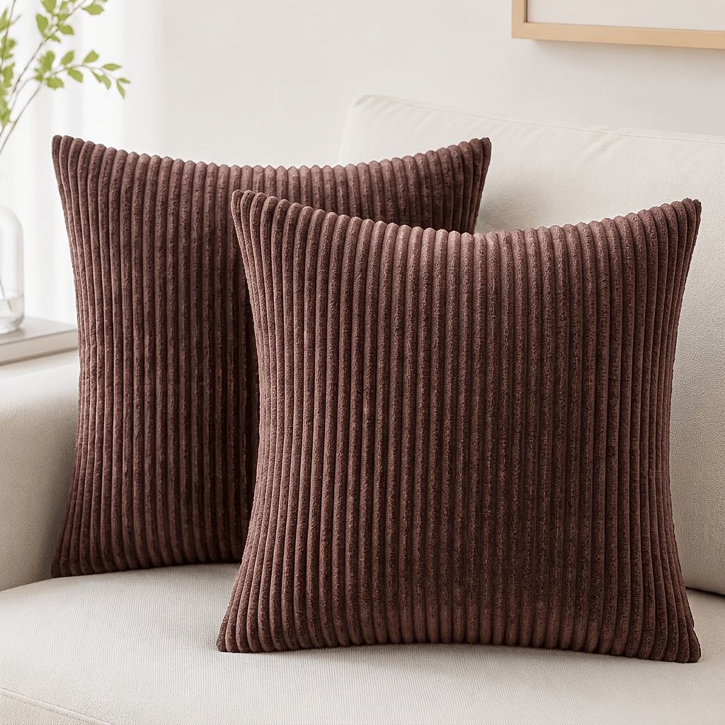 TEMU 2pcs, Housses de coussin décoratives rayées en velours côtelé de ferme d'automne, 12X20/16X16/18X18/20X20In, Taies d'oreiller douces bohèmes