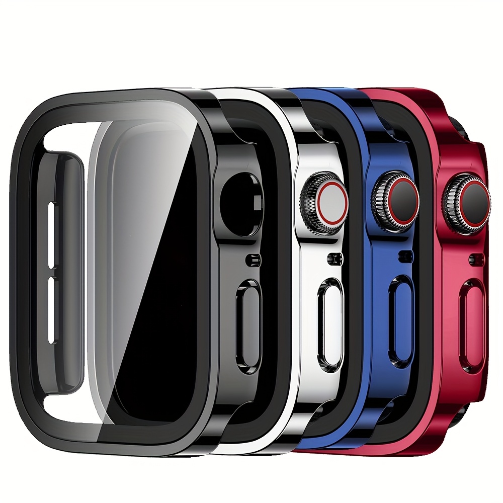 TEMU Ensemble de 4, Design Électroplaqué Premium, Boîtier de Protection Électroplaqué en PC pour Apple Watch + Écran en Verre Trempé Intégré, Design