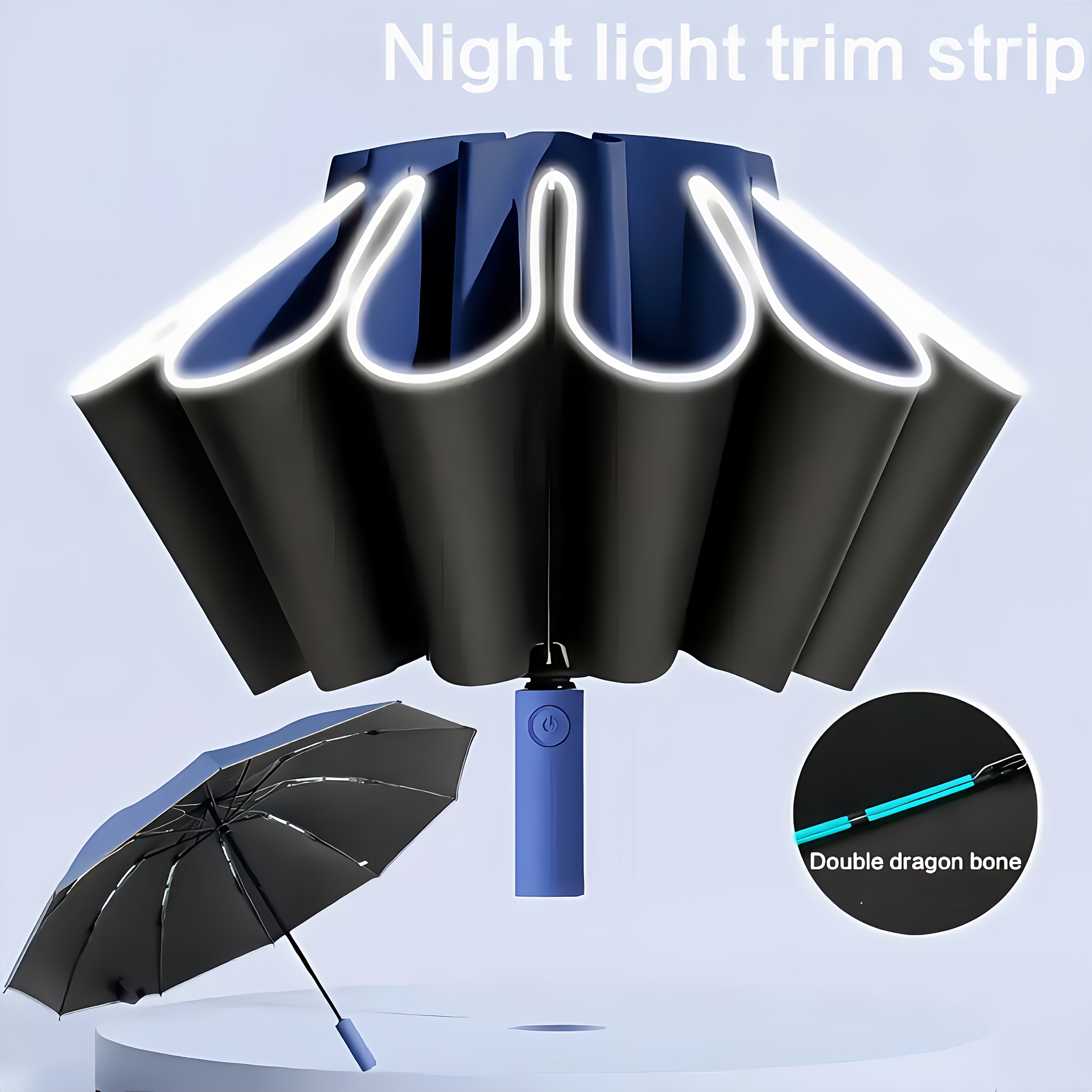 Image of Reverse Umbrella, Special Automatic Umbrella - Windproof Sunscreen Non-broken High-density Fabric 10 Rib Structure, Design, With Night Reflective Strip Travel Umbrella