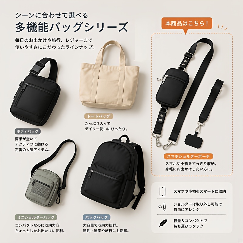 TEMU 盗難防止 スマホ クロスボディバッグ＆ウォレットホルダー リラップ付き - 調節可能なストラップ、ポケット、ナイロン/多機能ハンズフリーキャリア 学校、旅行、通勤、日常に最適