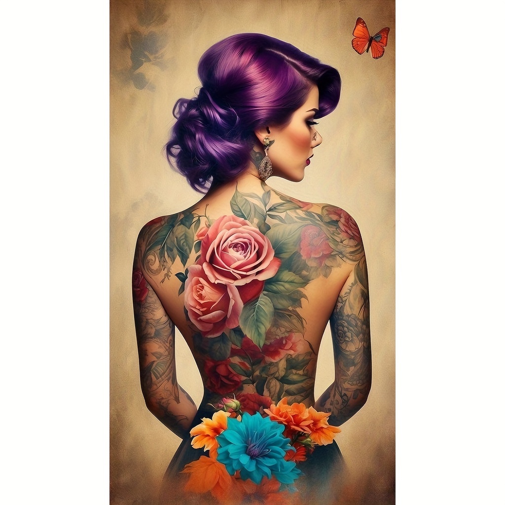 

Shimmering Floral And Tattoo Lady Diamond Art Kit: Diy 5d Round Diamond Painting To Create A Stunning Portrait, Perfect For Home Wall Decor And Birthday Celebrations